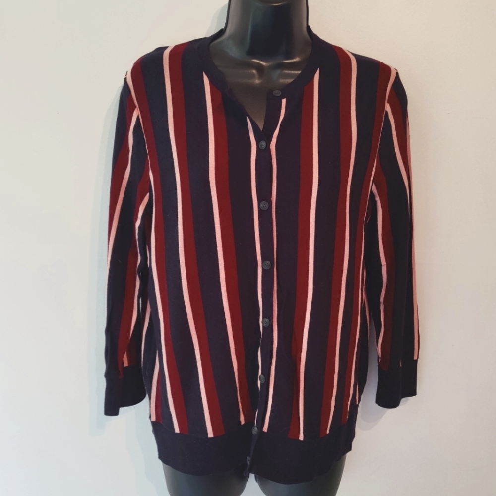 Ann Taylor Vertical Striped Light Cardigan L